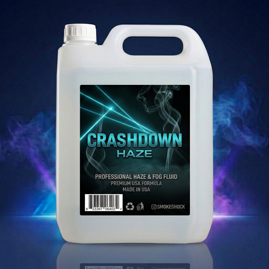 CRASHDOWN Haze, vista frontal con humo azul y violeta y reflejo