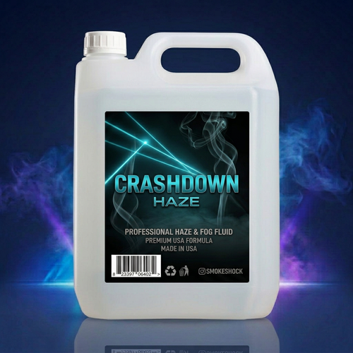 CRASHDOWN Haze, vista frontal con humo azul y violeta y reflejo