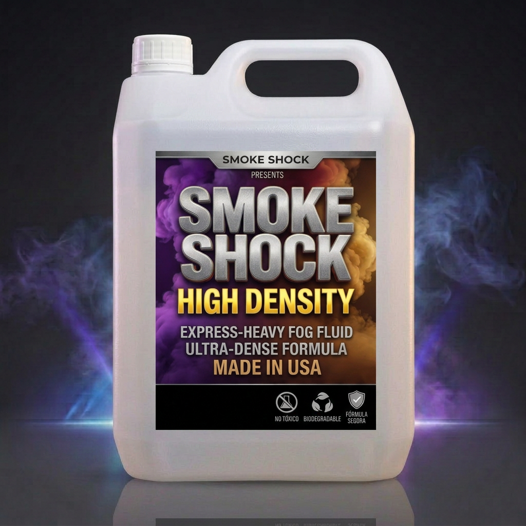 SMOKE SHOCK High Density, vista frontal con humo azul y violeta y reflejo